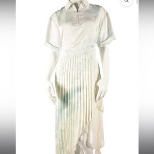 ANDERSSON BELL WHITE GREEN WATERCOLOUR PLEATED ZIP DRESS